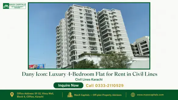 Modern high-rise apartment building exterior with balconies, located in Civil Lines, available for rent at Dany Icon.