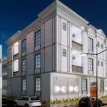 New Booking In Pechs Block 2 Luxury 3-4 Bedroom Portions Exterior At Dusk, White Multi-Story Facade With Balconies, Large Win