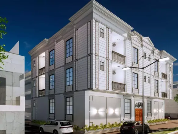New Booking In Pechs Block 2 Luxury 3-4 Bedroom Portions Exterior At Dusk, White Multi-Story Facade With Balconies, Large Win