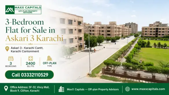 Exterior View Of Residential Buildings And Manicured Green Spaces In Askari 3 Karachi, Showcasing Modern Flats For Sale.