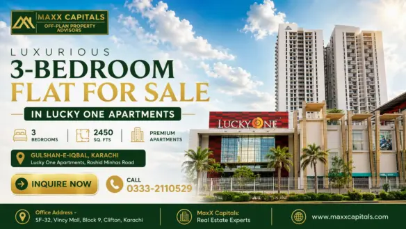 Lucky One Apartments Karachi Exterior With High-Rise Towers And Entrance Facade For 3-Bedroom Flat Listing
