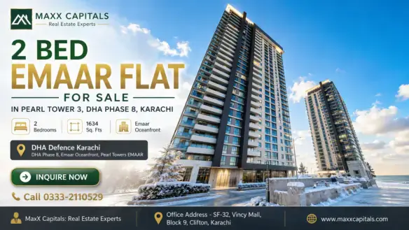 Emaar Flat For Sale In Pearl Tower 3, Dha Phase 8 Karachi With Twin High-Rise Towers And Oceanfront Setting