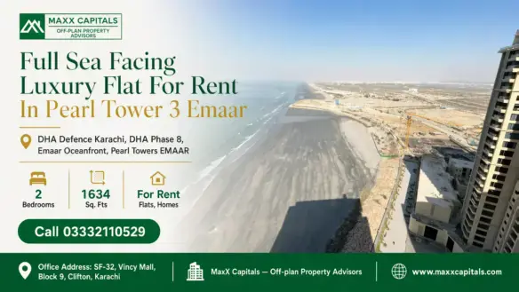 High-Rise Luxury Flat In Pearl Tower 3 Emaar Overlooking A Vast Oceanfront And Pristine Shoreline In Dha Phase 8, Karachi.