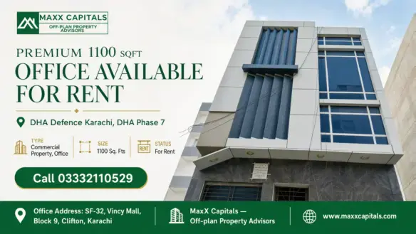 Modern 1100 Sqft Office Building In Dha Phase 7 With Glass Facade And Contemporary Architectural Design, Available For Rent.