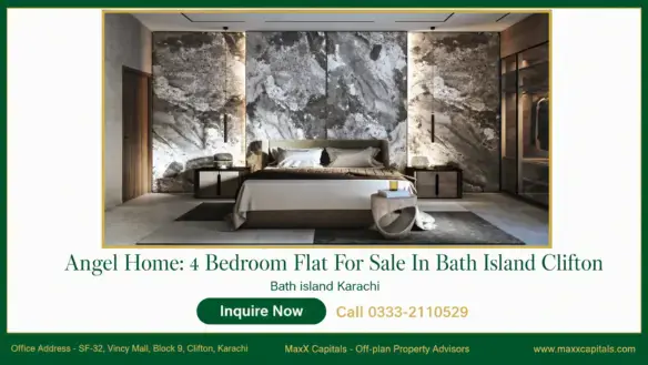 Luxury bedroom in Angel Home, Flat For Sale In Bath Island, with marble accent wall and built-in wardrobe