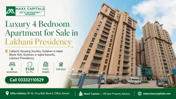 Luxury Apartment Complex Featuring High-Rise Buildings At Lakhani Presidency, Karachi, Surrounded By A Secure Gated Entry.