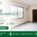 Bright And Spacious Room With Large Window, White Tiled Flooring, Beige Walls, And A Wooden Door In Karachi Beach Residency.