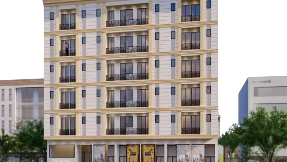 Nishat Residency Luxury 3-Bed Apartments In Dha Phase 6 Karachi Exterior With Multi-Story Beige Facade Balconies Large Window
