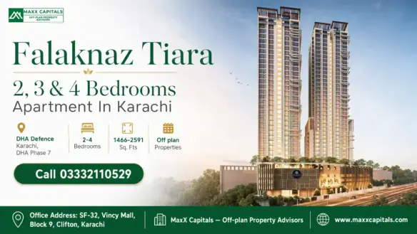 Falaknaz Tiara Luxury Residential Towers In Karachi Featuring 2, 3, And 4 Bedroom Apartments With Modern Architecture And Ame