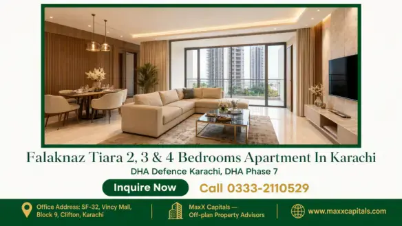 Spacious living room with modern beige sectional sofa, glass-top table, dining area, wooden panel accents, and large glass wi