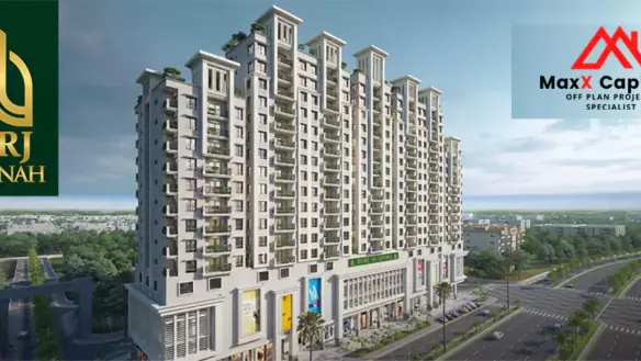 Burj Al-Jinnah High-Rise Apartments Near Airport, Modern White Tower With Balconies, Greenery And Roads