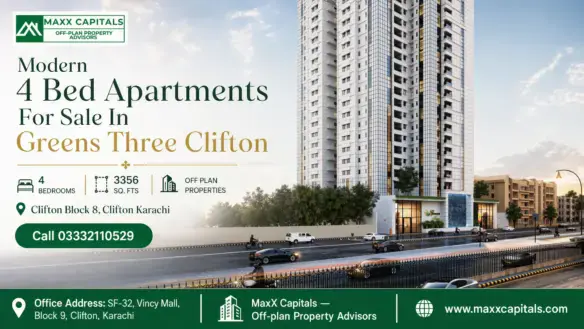 Modern High-Rise Apartment Tower In Clifton With A Sleek Facade And Luxury Design, Showcased As Part Of Greens Three Clifton.