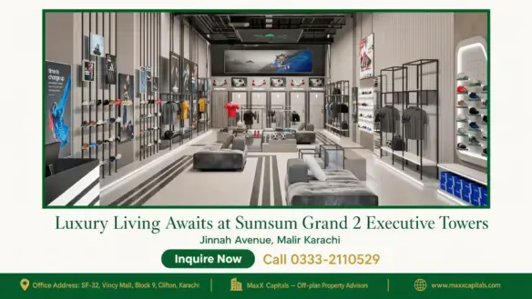 Modern retail space with sleek interiors, display racks, and premium fittings at Sumsum Grand 2 Executive Towers commercial a
