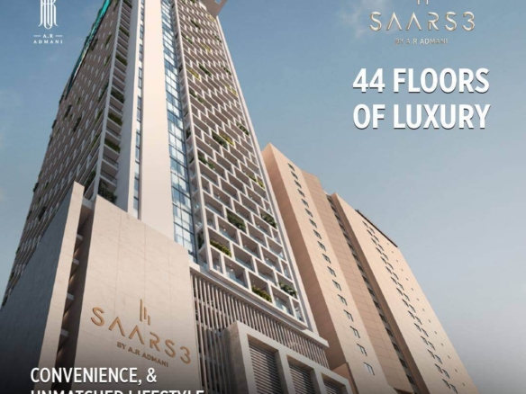 Saars 3 Civil Lines High-Rise With 44 Floors, Modern Glass Facade, Balconies, And Saars 3 Branding