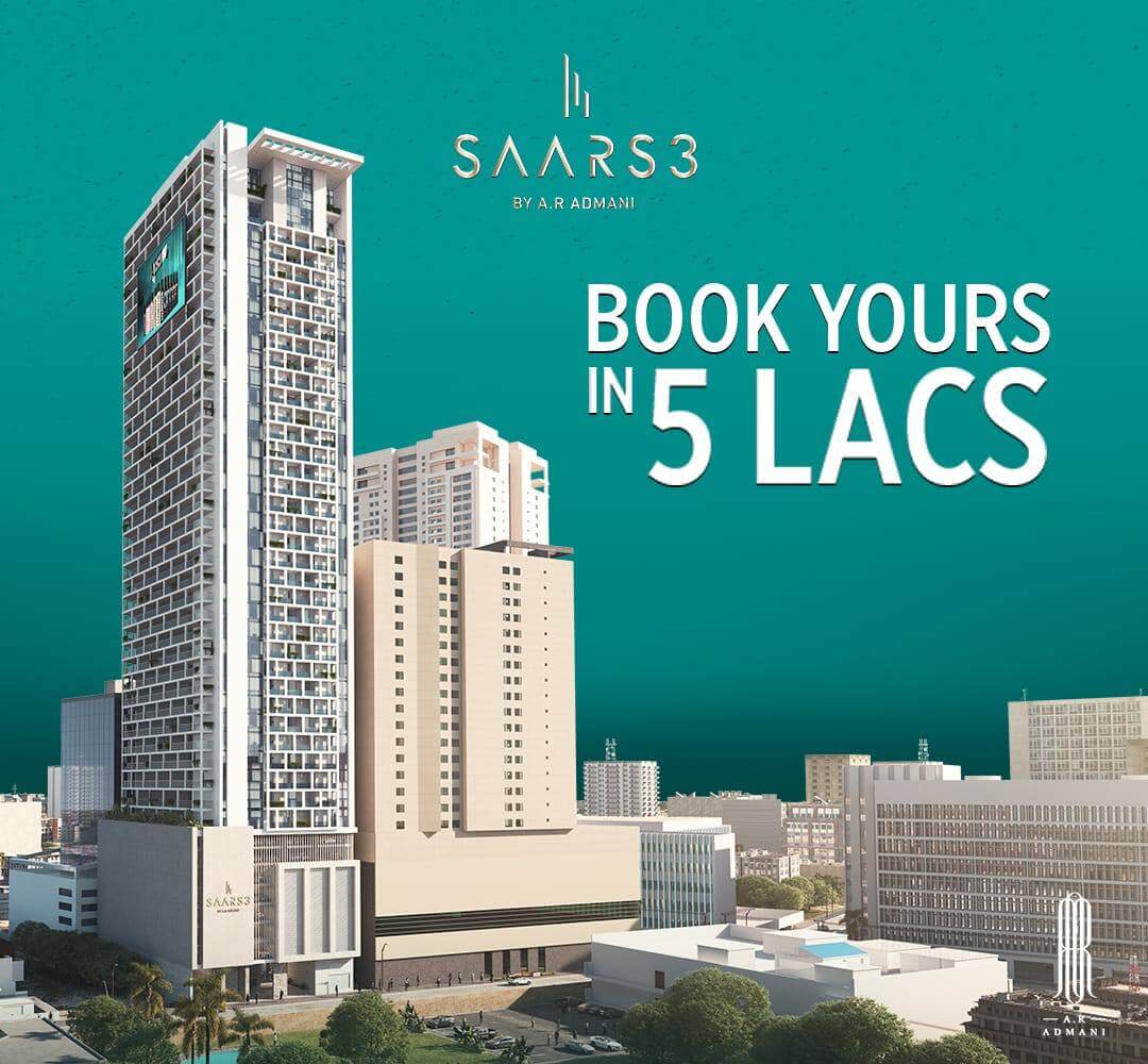 Luxury 3-4 Bedroom Apartments for Sale in Saars 3 Civil Lines Karachi (3) Saars 3 Civil Lines high-rise towers with modern glass facades, swimming pool, palm trees, and landscaped grounds