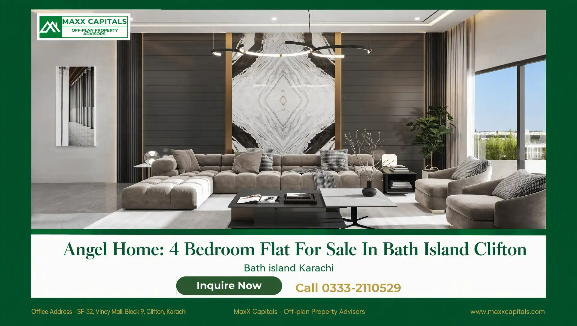 Angel Homes: 4-Bedroom Flat for Sale in Bath Island Clifton Angel Homes living room with sectional sofa, statement wall art, and floor-to-ceiling windows in Clifton