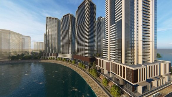 Modern High-Rise Luxury Apartments At Hmr Waterfront Karachi In Dha Phase 8 Along Curved Waterfront With Promenade And Greene