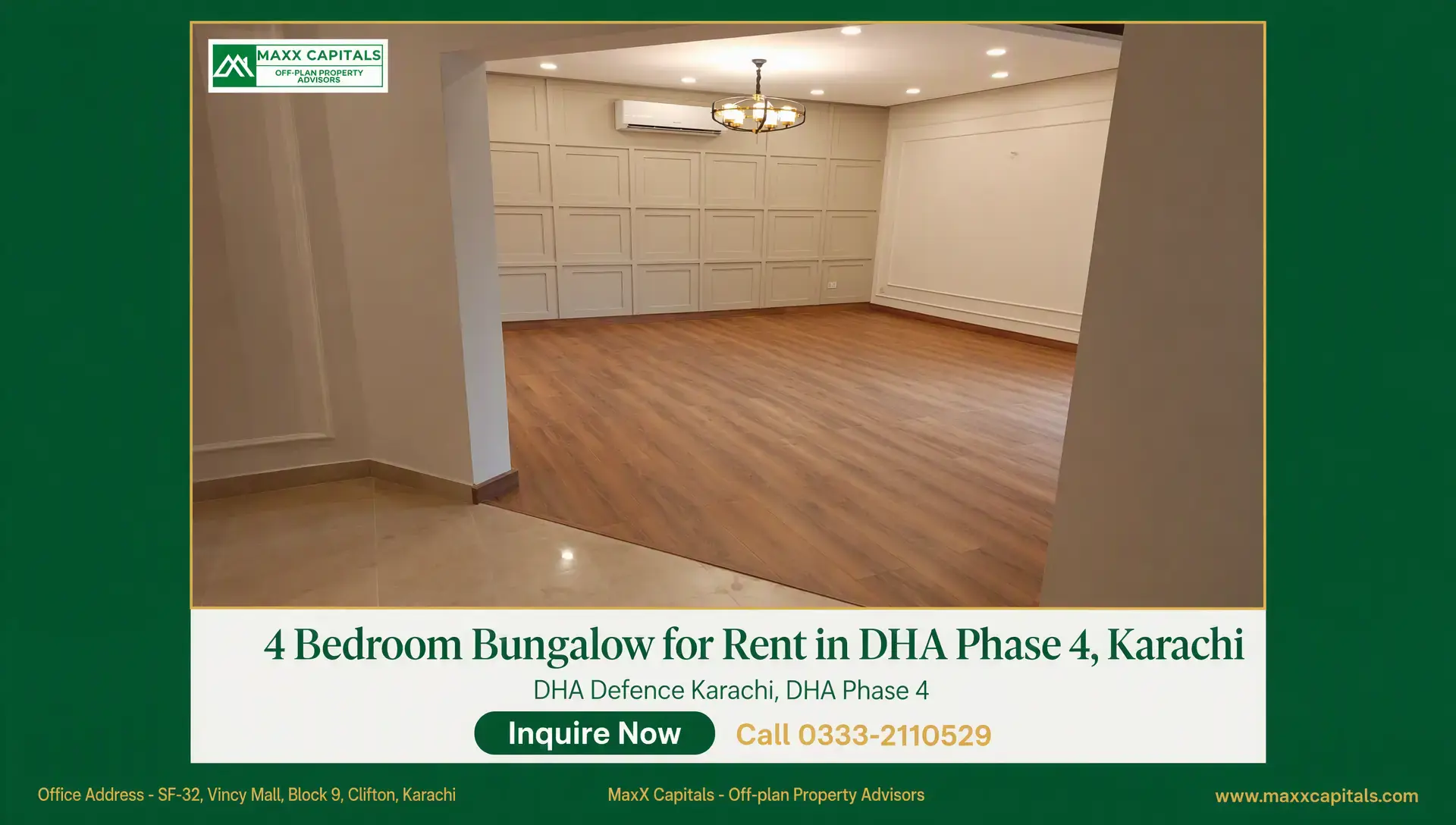 4 Bedroom Bungalow Portion for Rent in DHA Phase 4, Karachi Spacious bungalow for rent in DHA Phase 4 with wood flooring, paneled wall, and recessed ceiling lights