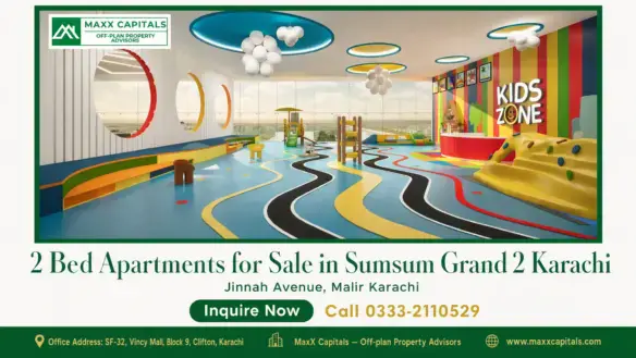 Colorful kids' play area with circular wall cutouts, soft play structures, and a vibrant floor, located in Sumsum Grand 2 Kar
