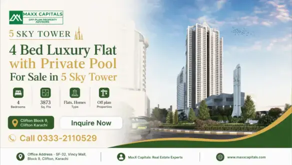 5 Sky Tower Luxury High-Rise With Landscaped Podium And Tower Skyline, Off-Plan Flats In Clifton Karachi