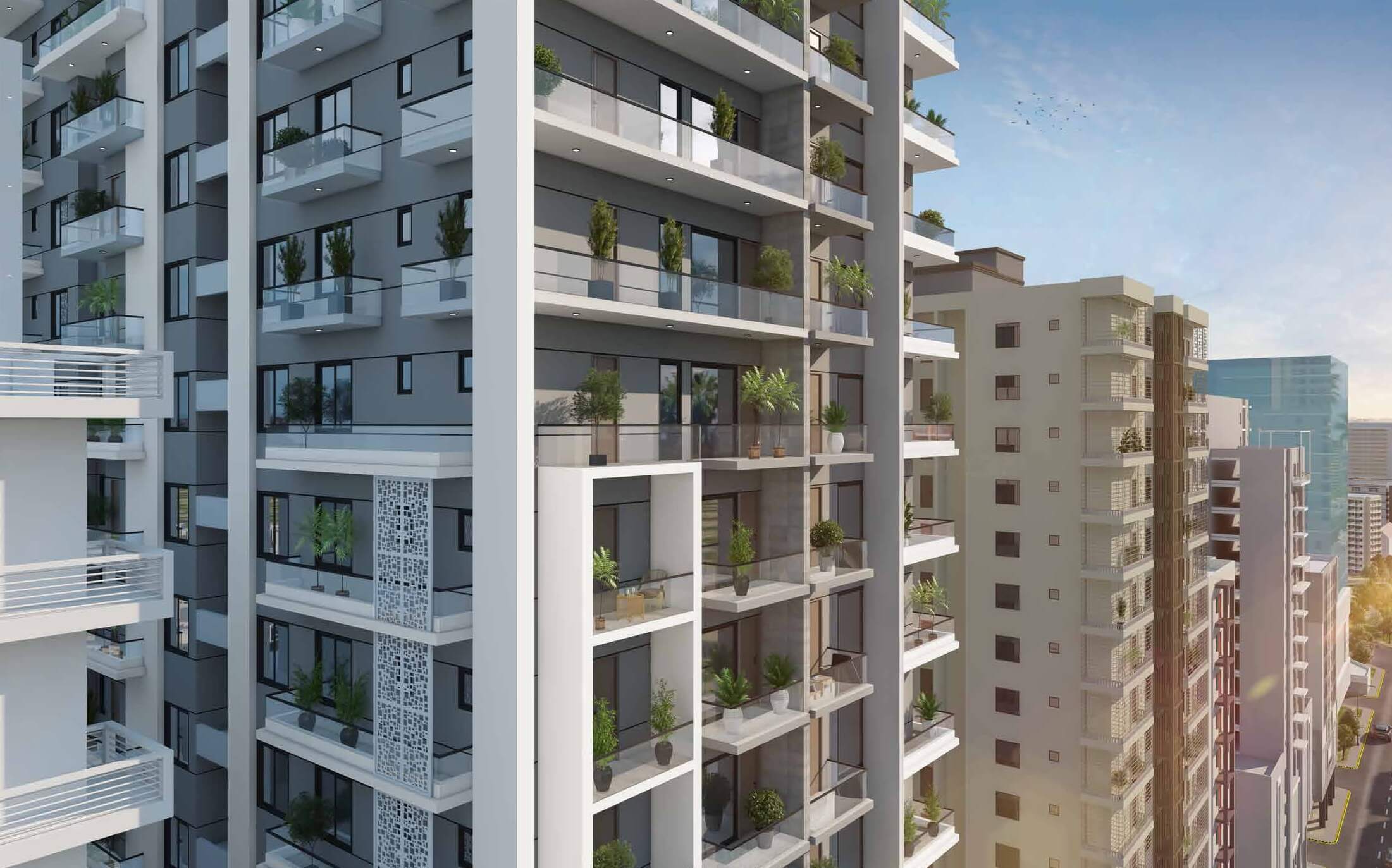 Country Naval View 2 Apartments Block 9 Clifton Karachi (3) Modern luxury apartments at Country Naval View in Clifton with glass balconies, lush greenery, and panoramic naval views