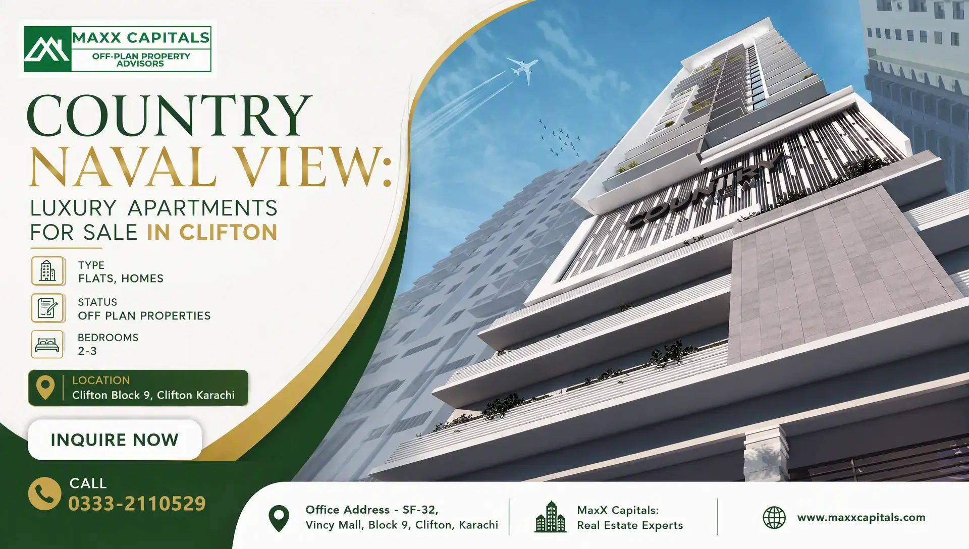 Country Naval View: Luxury Apartments For Sale In Clifton Country Naval View tower facade with balconies and skyward low-angle view in Clifton