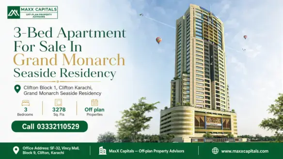 Modern High-Rise Residential Tower Of Grand Monarch With A Sleek Facade, Large Glass Windows, And Lush Green Surroundings.