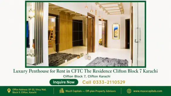 Spacious luxury penthouse interior with modern decor, mirrored wall panels, pendant lighting, and wooden accents in Clifton.