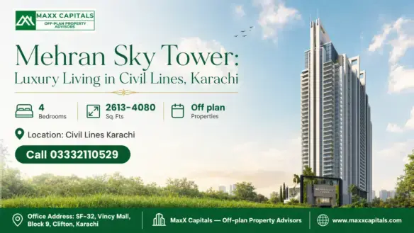 Modern High-Rise Mehran Sky Tower With Glass And Concrete Façade, Surrounded By Lush Greenery, Located In Civil Lines, Karac