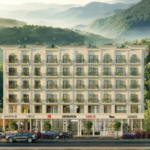Multi-Story Apartment Building In Sky Hills Islamabad With Arched Balconies Overlooking Green Hills And Mountains
