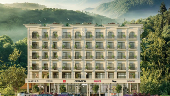 Multi-Story Apartment Building In Sky Hills Islamabad With Arched Balconies Overlooking Green Hills And Mountains