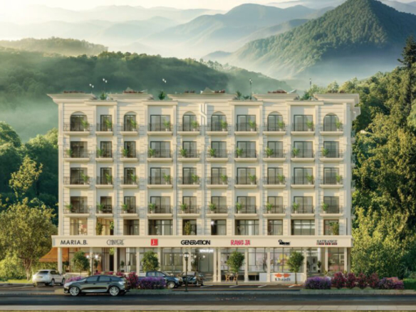 Multi-Story Apartment Building In Sky Hills Islamabad With Arched Balconies Overlooking Green Hills And Mountains