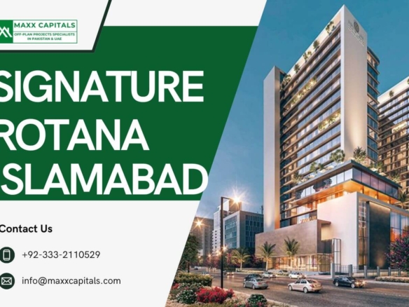 Signature Rotana Islamabad High-Rise With Modern Glass Facade, Green Branding Overlay, Palm Trees, Landscaped Gardens, And Ur