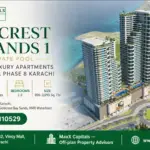 Elevated View Of Goldcrest Bay Sands 1 Beachfront Luxury Apartments With Private Pools And Sea Views In Dha Phase 8, Karachi.
