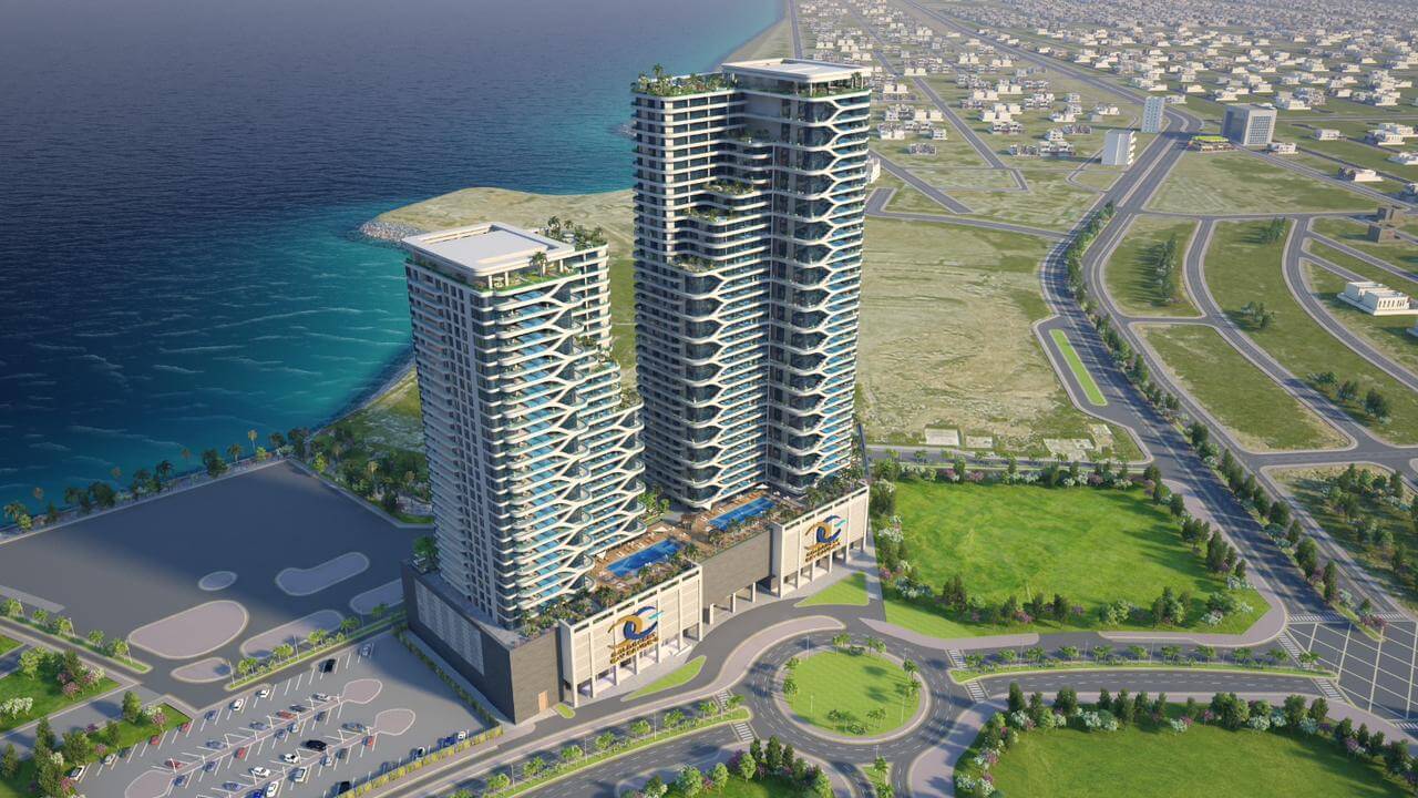 3-Bed Apartment with Plunge Pool in DHA Phase 8 Karachi Goldcrest (1) Twin modern 3-bedroom apartment towers with private pool deck, beachfront overlooking sea and cityscape