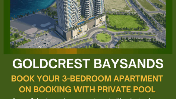 Aerial View Of Goldcrest Baysands 3-Bedroom Apartment Towers With Private Plunge Pools, Panoramic Sea Views, Green Spaces In 