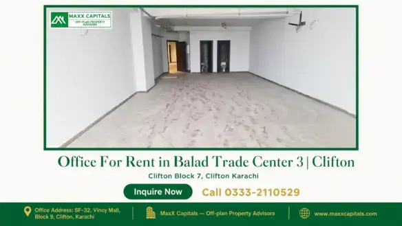 Spacious, partially finished office space with tiled flooring and white walls in Balad Trade Center, Clifton.