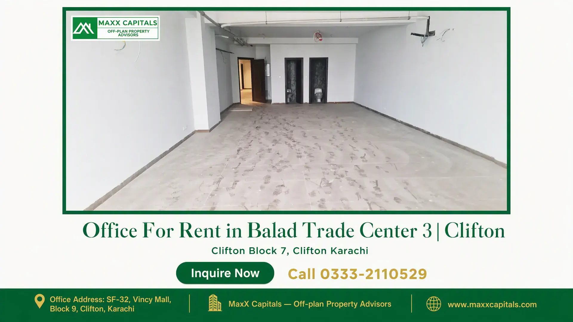 Office For Rent in Balad Trade Center 3 | Clifton Spacious, partially finished office space with tiled flooring and white walls in Balad Trade Center, Clifton.