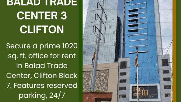 Balad Trade Center 3 Exterior In Clifton, Modern High-Rise With Blue Glass Facade And Power Lines