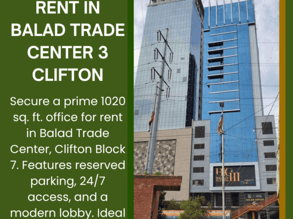 Balad Trade Center 3 Exterior In Clifton, Modern High-Rise With Blue Glass Facade And Power Lines
