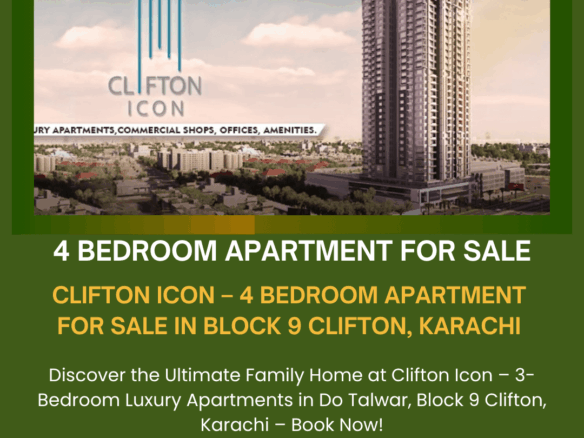 Exterior Of Clifton Icon High-Rise In Block 9 Clifton Karachi With 4-Bedroom Apartment Details
