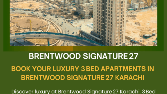 Aerial View Of Brentwood Signature 27 High-Rise Tower In Dha Phase 7 Karachi, Modern Cityscape With Surrounding Buildings And
