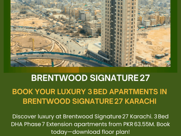Aerial View Of Brentwood Signature 27 High-Rise Tower In Dha Phase 7 Karachi, Modern Cityscape With Surrounding Buildings And