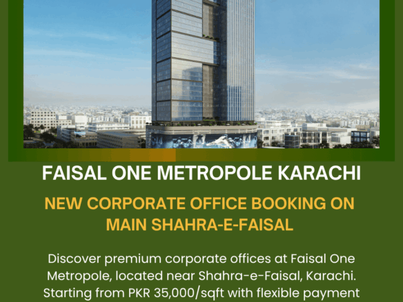 Faisal One Metropole High-Rise Corporate Office Tower On Shahra-E-Faisal, Karachi, Modern Glass Facade With City View