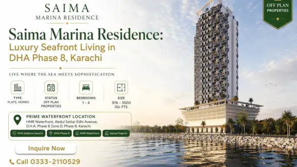 Maxx Capitals Saima Marina Residence Tower Render At Hmr Waterfront, Dha Phase 8, Karachi