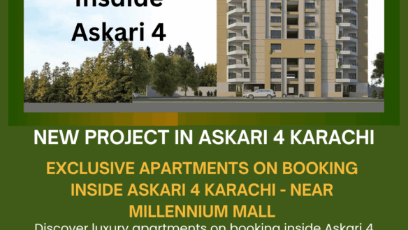 Modern G+10 Apartment Building With Balconies And Trees In Askari 4 Karachi Near Millennium Mall