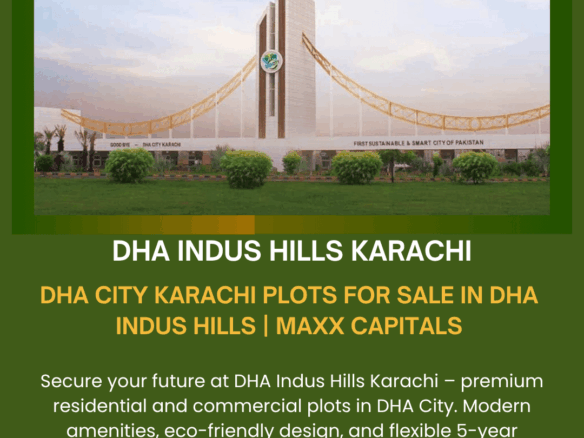 Grand Modern Entrance Gate At Dha Indus Hills, Dha City Karachi, With Lush Green Landscapes And Trees