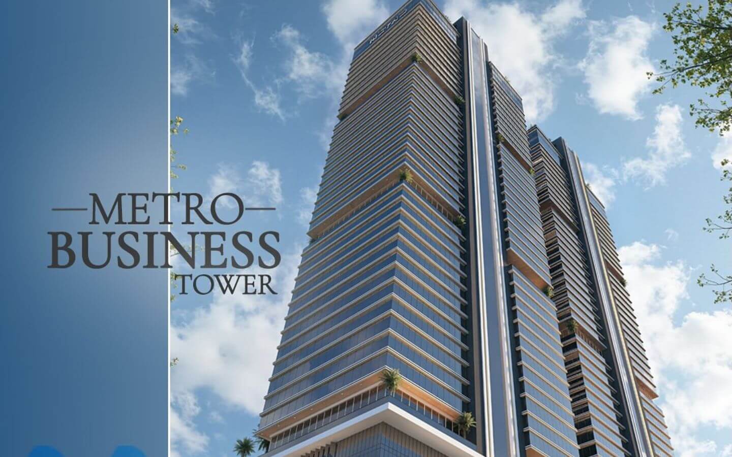 Metro Business Tower Prime Offices For Sale in Karachi MaxX Capitals (1) Modern glass-clad Metro Business Tower skyscraper in Karachi’s Central Business District with tiered design and green terra
