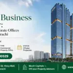 Tall, Modern Glass Office Towers With Reflective Windows And Landscaped Surroundings, Labeled Metro Business Tower In Karachi