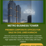 Metro Business Tower High-Rise Building With Modern Glass Facade And Signage In Civil Lines, Karachi Corporate Offices